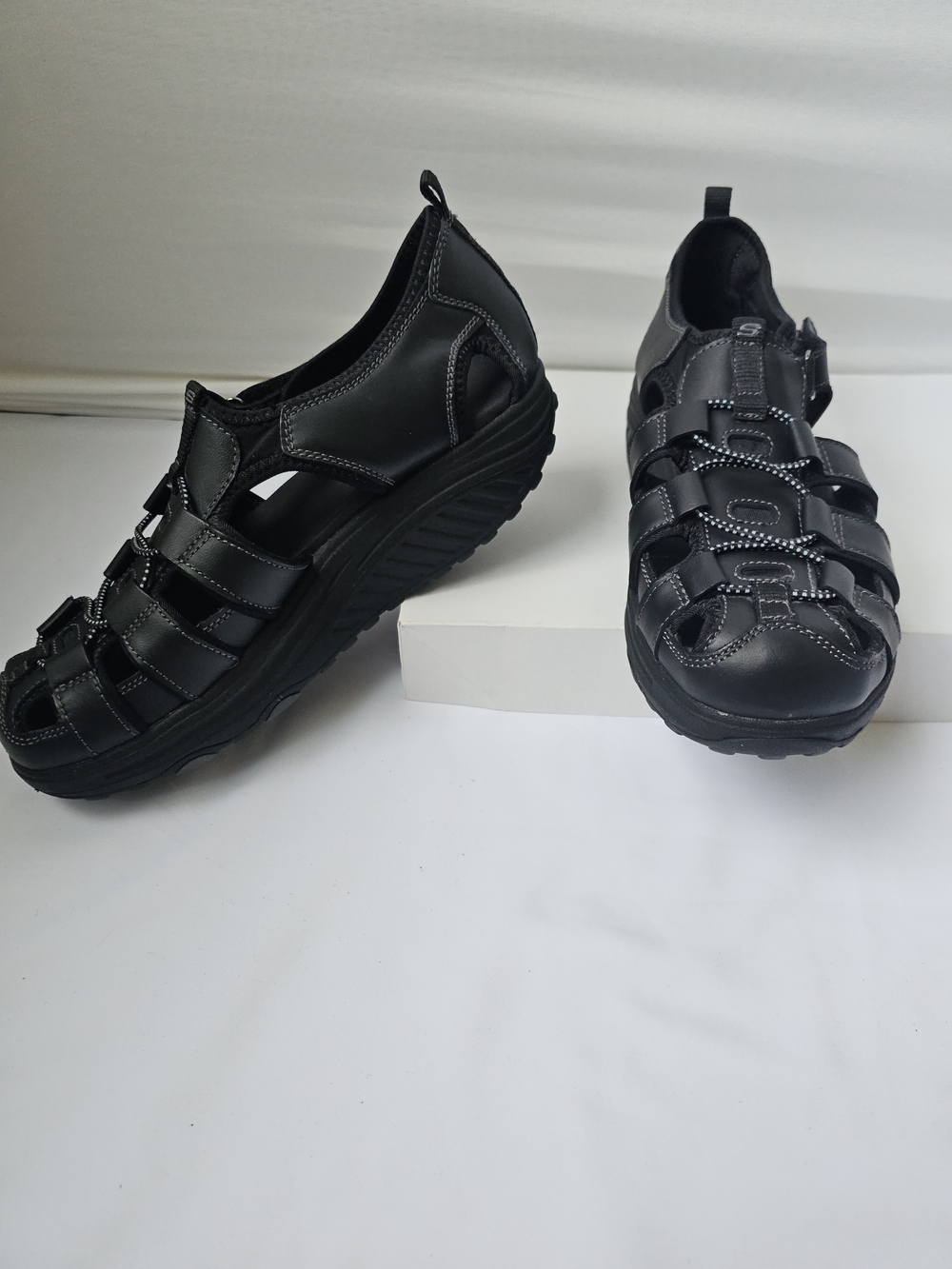 Skechers Shape-ups Trim Step Fisherman Sandals - Black Leather - Size 10 - Picture 8 of 16